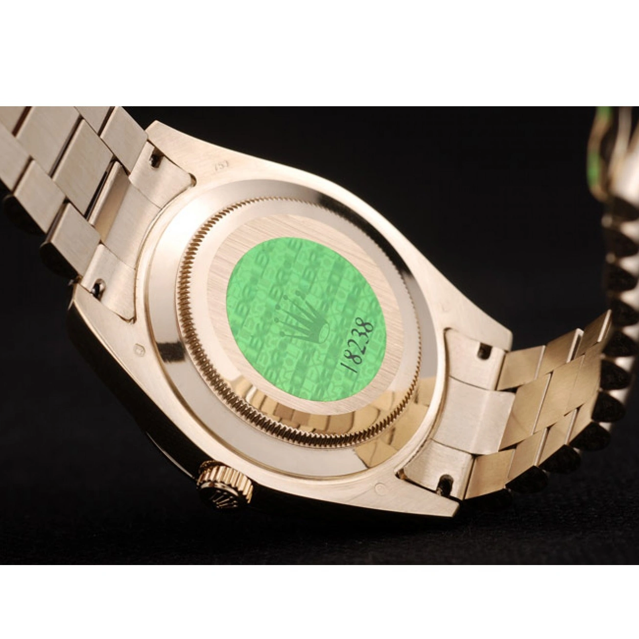 Aaa replica watch DayDate Rolex 41998 Gold Dial Steel Stainless Bezel Black Ribbed Swiss 1029